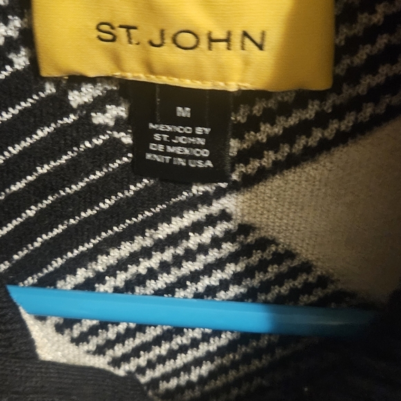 St. John Wool Blend Zip Up Plaid Sweater Sz M Black /ivory - Picture 5 of 6